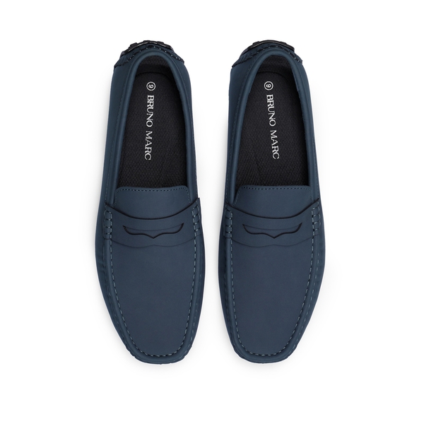 Men's Classic Moc Toe Suede Penny Loafers - DARK BLUE - 4